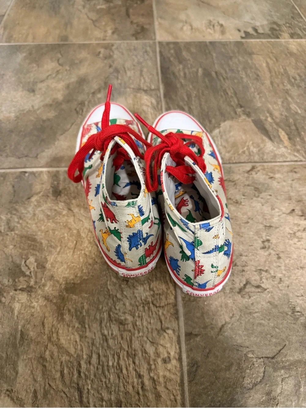 Converse Kids High-Top Sneakers in Red, Blue, Green & Yellow Dinosaur Print